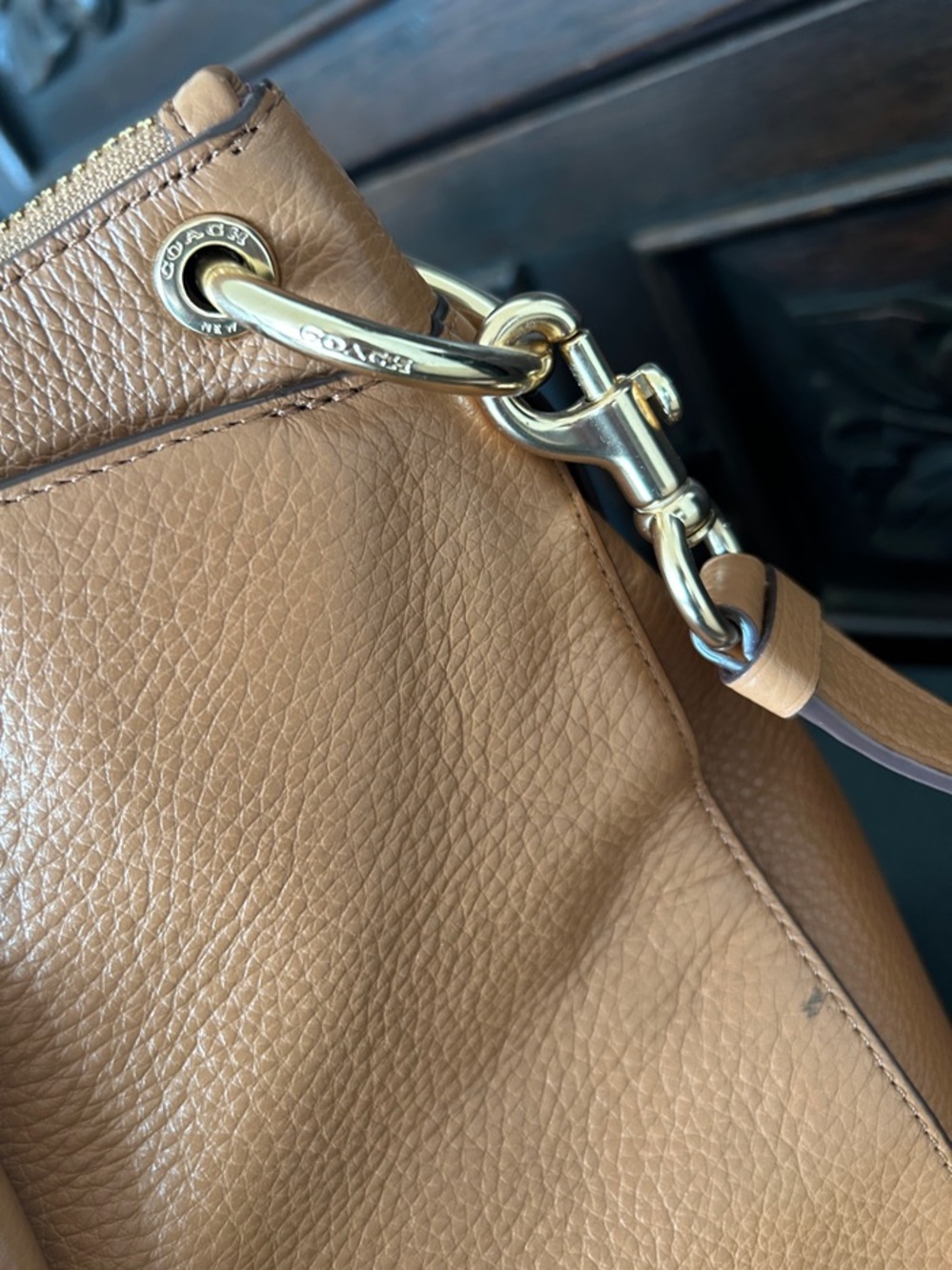 COACH Mia Pebbled Leather Satchel with Gold Hardware and Detachable Strap - Picture 12 of 16
